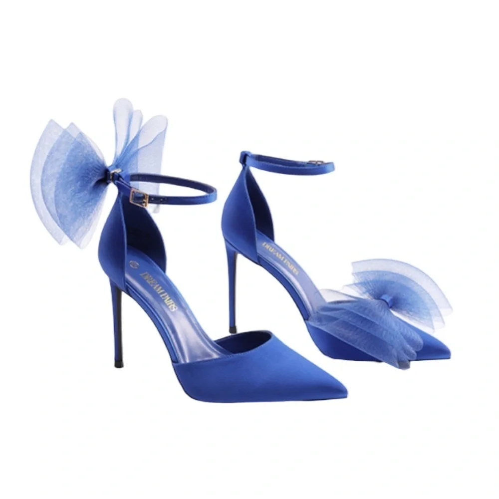 Dream Pairs Royal Blue Silky Bow Stiletto Heels Women’s Size 9.5